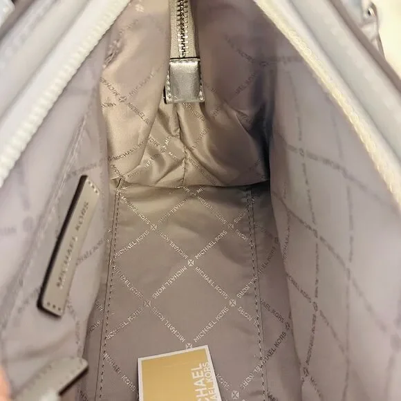 Michael Kors Purse Avril Small Leather Satchel Crossbody Bag Silver